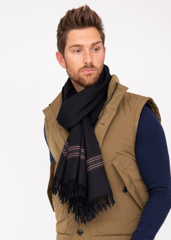 Likemary Men's Black Merino Wool Scarf - Oversized Scarf With Border