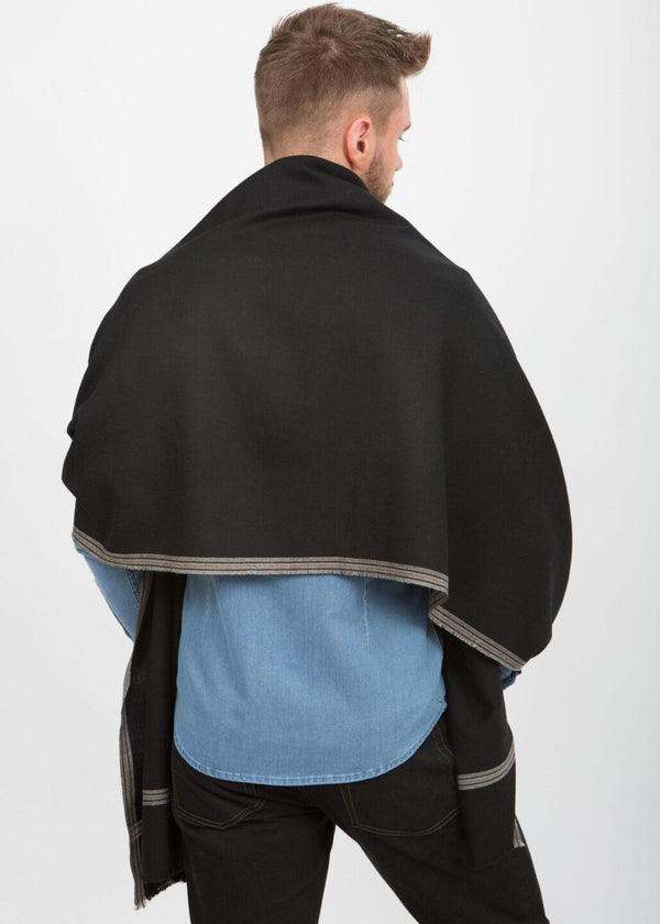 Likemary Men’s Black Merino Wool Scarf With Border Detail