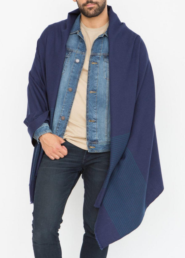 Likemary Men’s Blue Merino Wool Scarf With Border Stripes