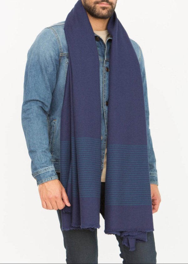 Likemary Men’s Blue Merino Wool Scarf With Border Stripes