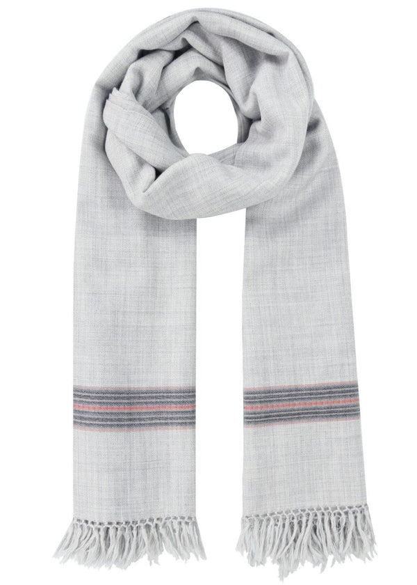 likemary Men's Grey Merino Wool Scarf - Blanket Scarf with Border