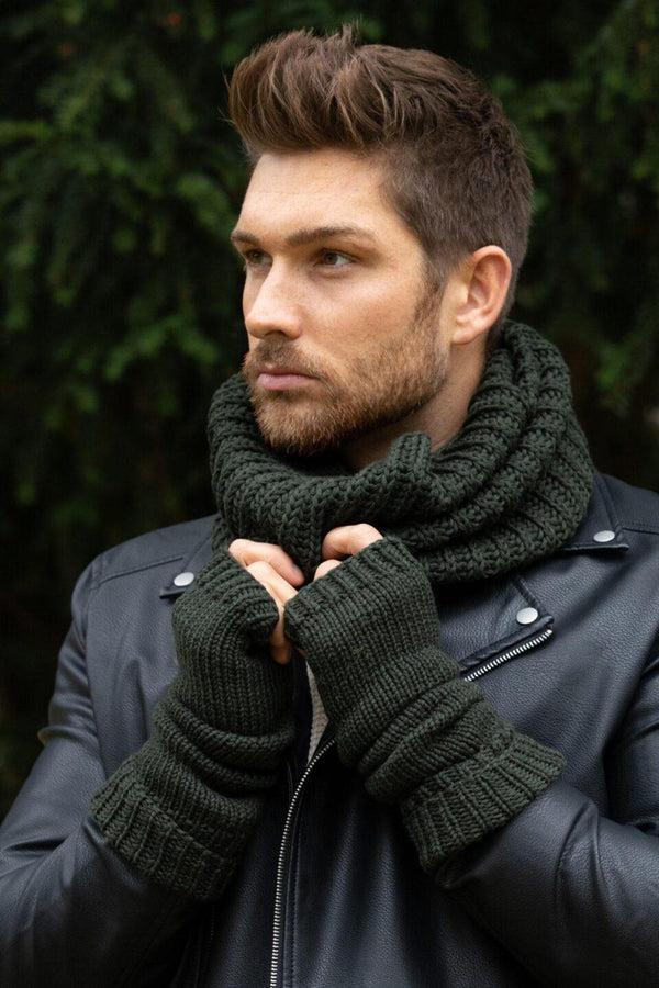 likemary Men's Infinity Snood Scarf Merino Wool Camo Green