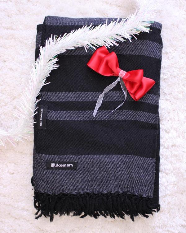 Likemary Men's Merino Wool Oversize Scarf In Black With Stripes