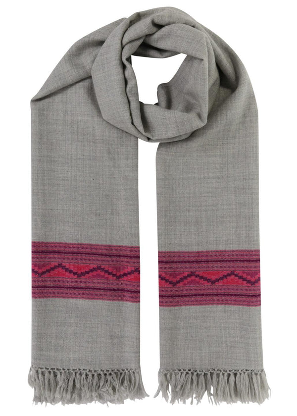 likemary Men’s Merino Wool Scarf - Oversized Scarf with Himalaya Border in Grey