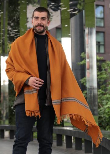 Likemary Men’s Mustard Yellow Merino Wool Scarf – Blanket Scarf With Border