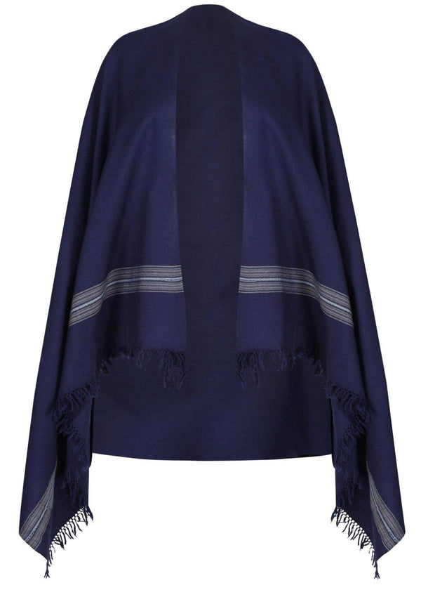 Likemary Men’s Navy Blue Merino Wool Scarf – Oversized Scarf With Border