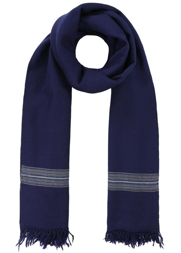 Likemary Men’s Navy Blue Merino Wool Scarf – Oversized Scarf With Border