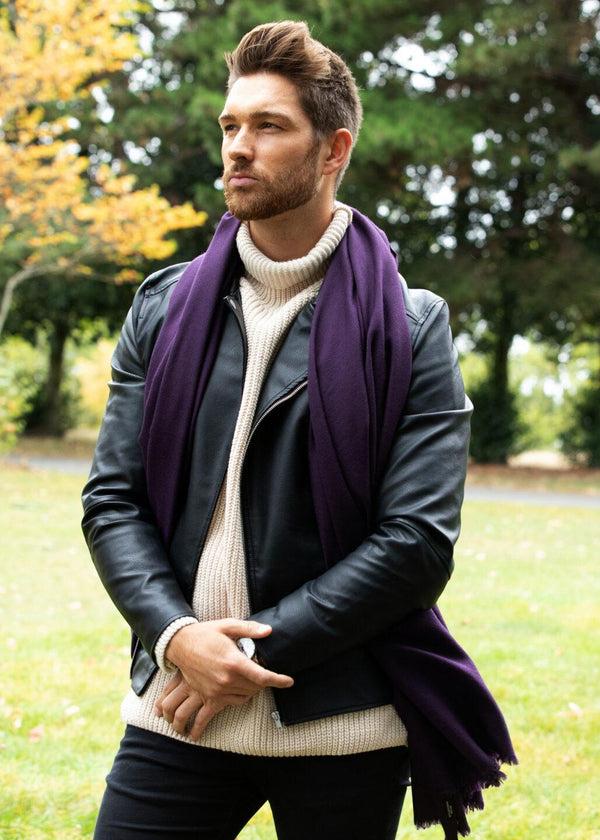 Likemary Men’s Oversized Merino Wool Blanket Scarf Purple