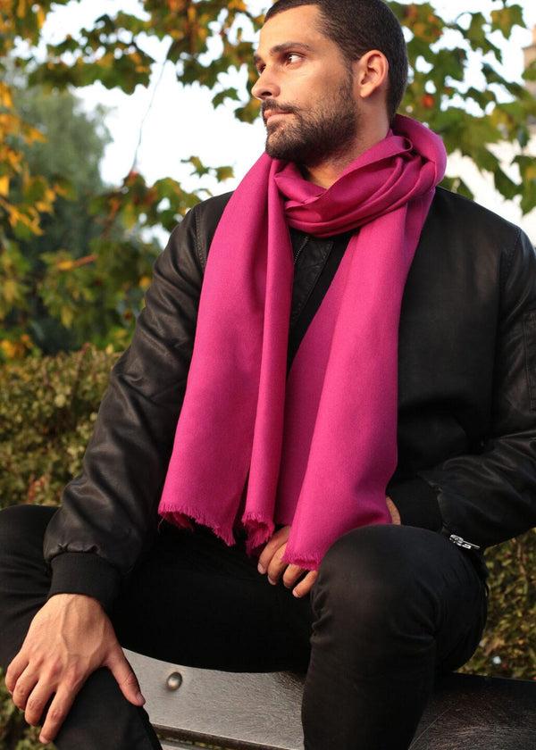 likemary Men’s Oversized Merino Wool Scarf Fuchsia Pink