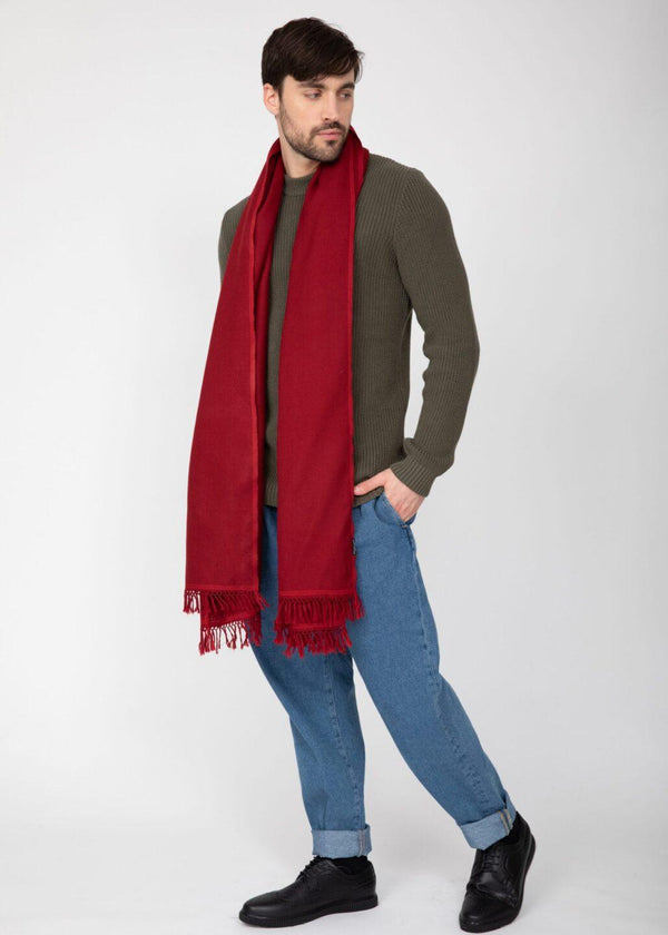 Likemary Men’s Red Merino Wool Oversized Scarf With Border