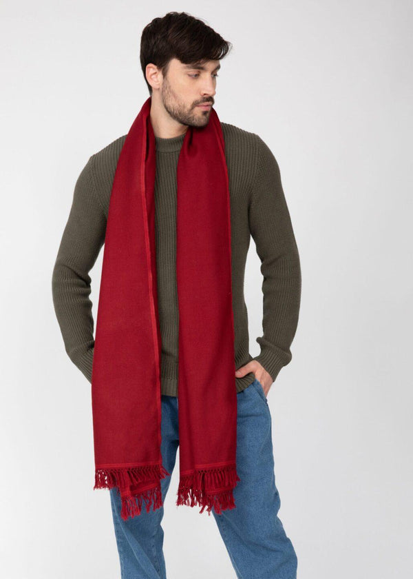 Likemary Men’s Red Merino Wool Oversized Scarf With Border