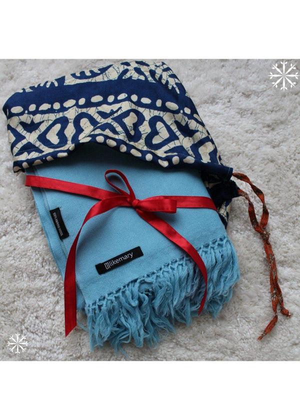 Likemary Men's Twill Handwoven Merino Scarf Crystal Blue 72 X 200cm