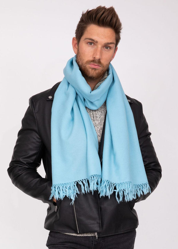 Likemary Men's Twill Handwoven Merino Scarf Crystal Blue 72 X 200cm
