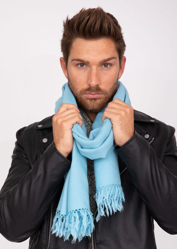 likemary Men's Twill Handwoven Merino Scarf Crystal Blue 72 x 200cm