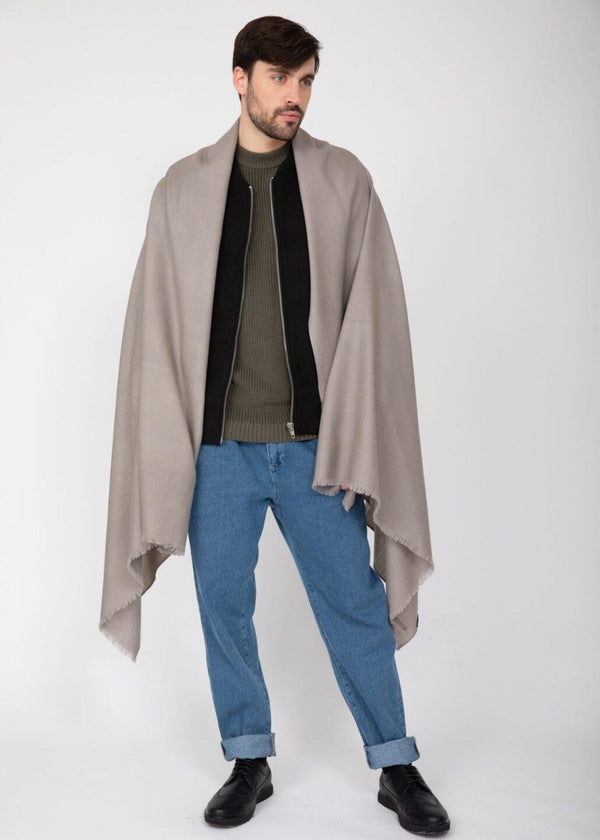 Likemary Mens Oversized Merino Wool Scarf – Mushroom Beige Wrap