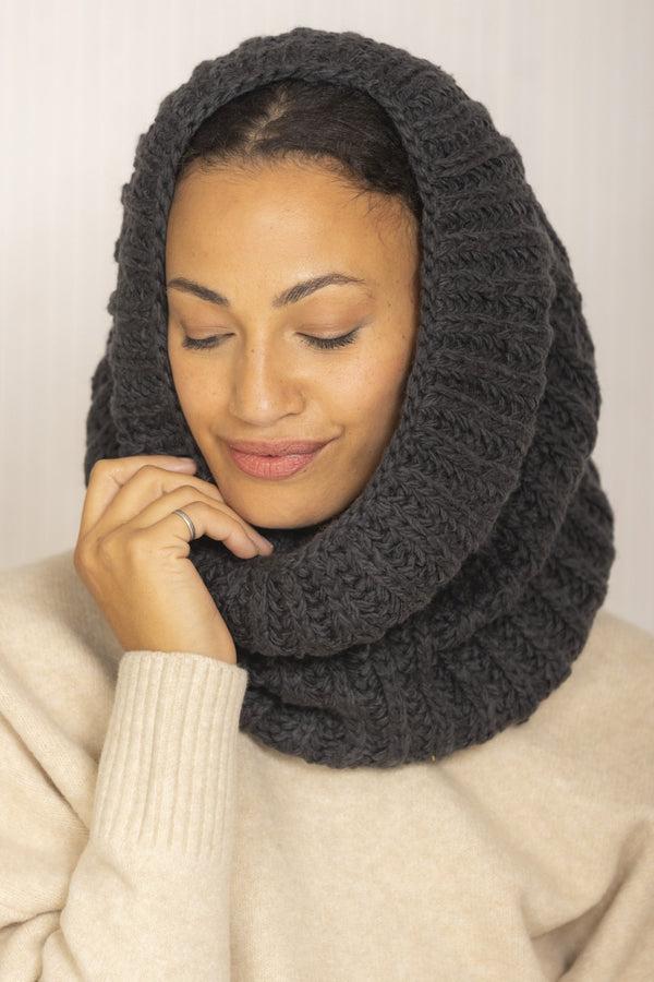 Likemary Merino Knitted Infinity Snood Scarf Charcoal