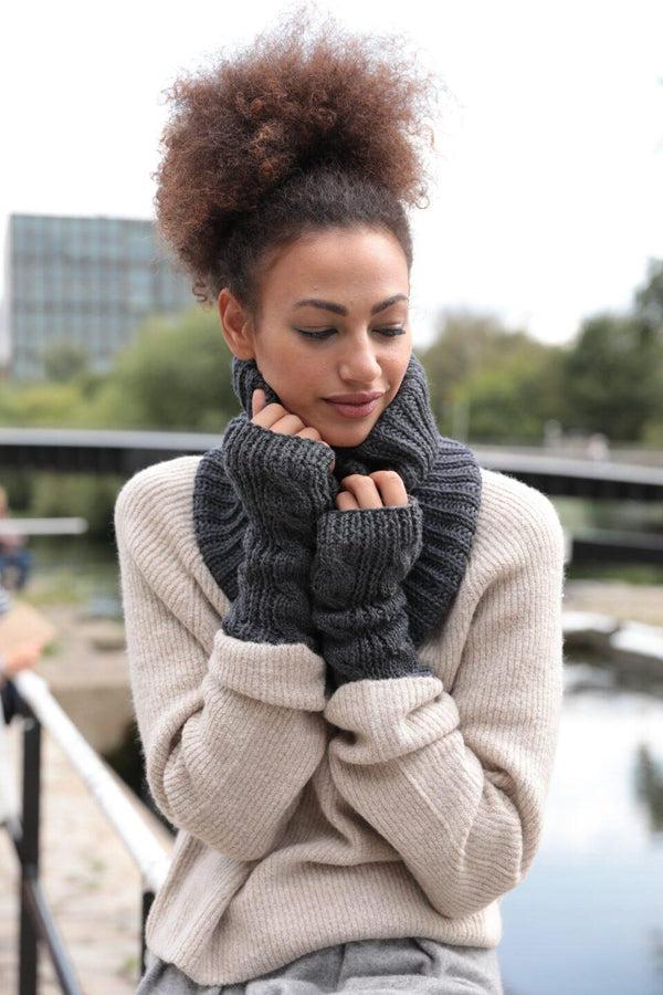 likemary Merino Knitted Infinity Snood Scarf Charcoal