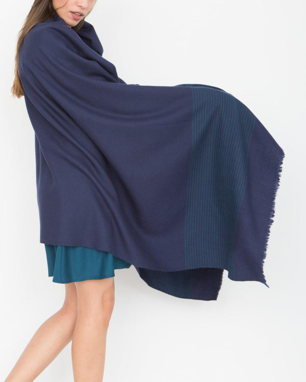 Likemary Merino Wool Blanket Scarf – Oversized Shawl Blue With Stripes