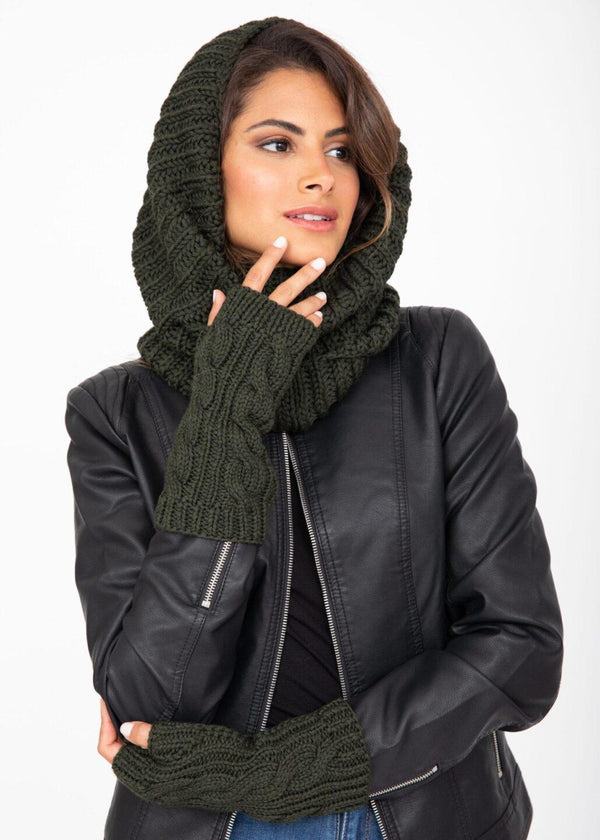 Likemary Merino Wool Cable-Knit Fingerless Gloves In Camo Green
