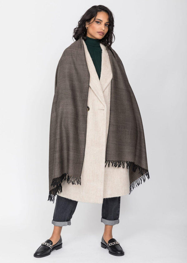 Likemary Merino Wool Herringbone Stole – Pashmina Wrap Black