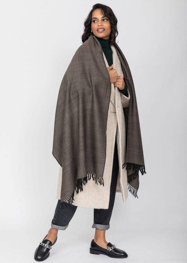likemary Merino Wool Herringbone Stole – Pashmina Wrap Black
