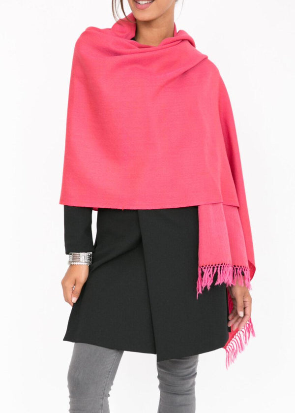 Likemary Merino Wool Herringbone Stole – Pashmina Wrap In Coral Pink