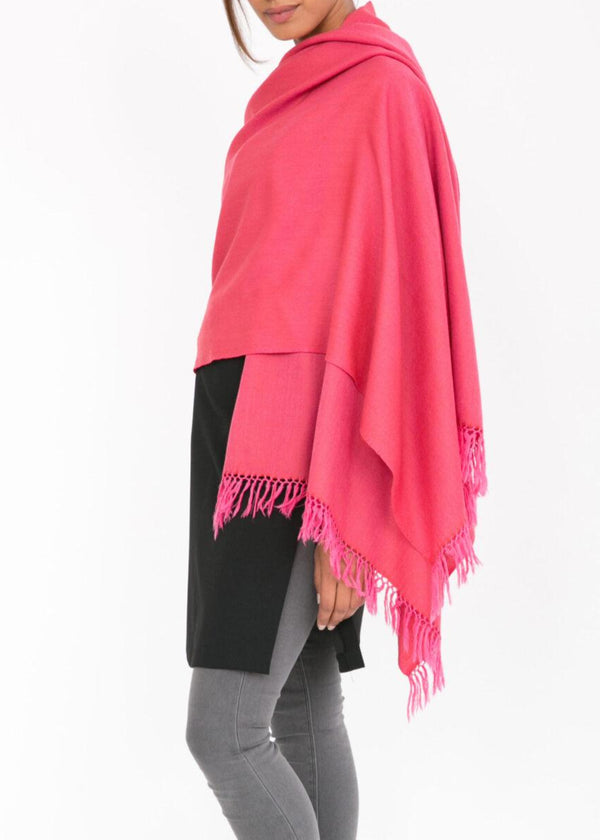 Likemary Merino Wool Herringbone Stole – Pashmina Wrap In Coral Pink