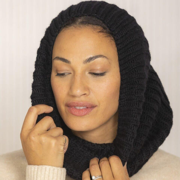 likemary Merino Wool Knitted Infinity Snood Scarf Neck Warmer in Black