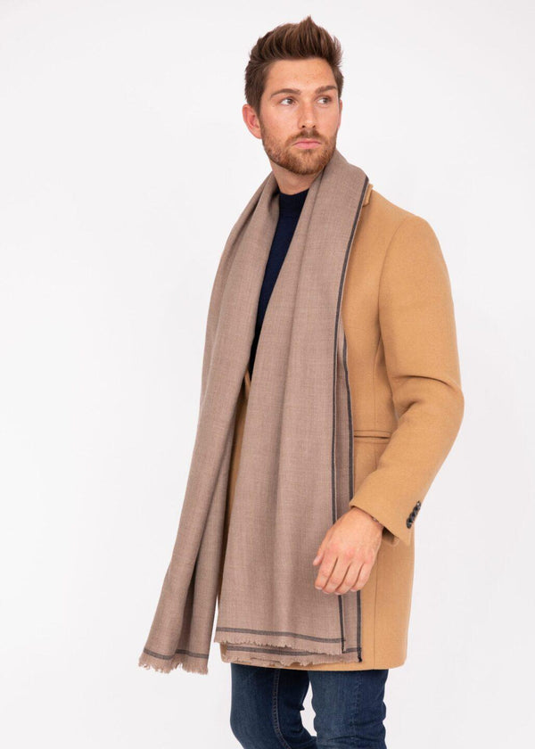 likemary Merino Wool Oversized Scarf for Men with Border