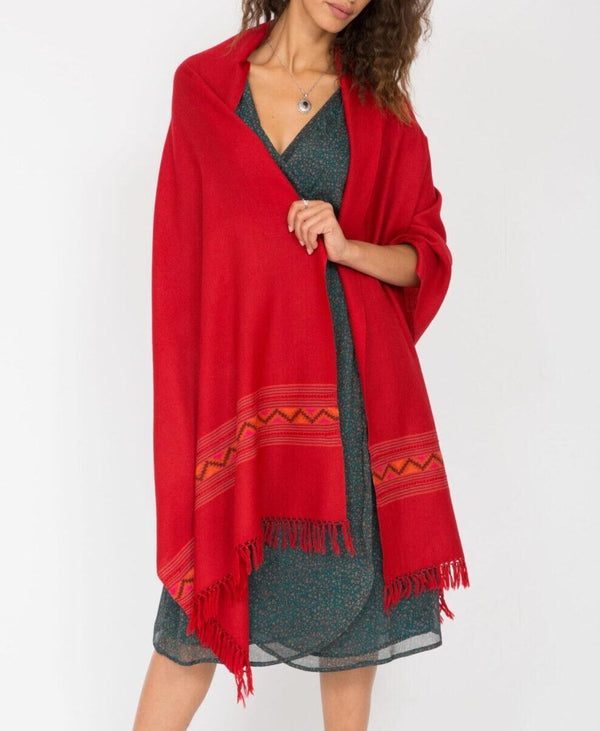 Likemary Merino Wool Red Stole Shawl With Himalaya Border