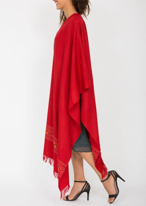 Likemary Merino Wool Red Stole Shawl With Himalaya Border