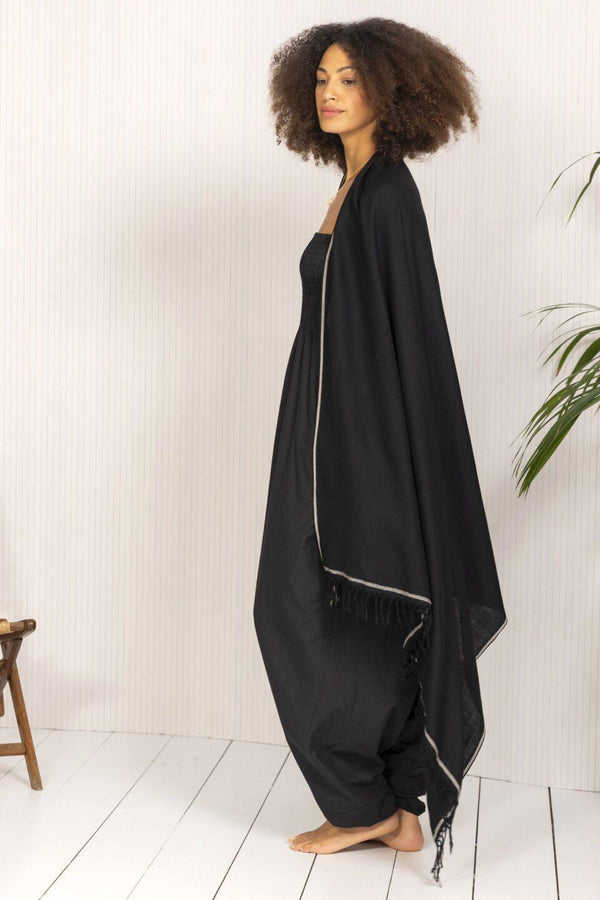 Likemary Merino Wool Shawl – Oversized Pashmina Scarf In Black