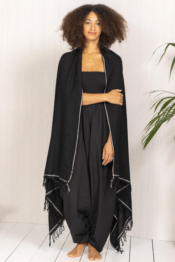 Likemary Merino Wool Shawl – Oversized Pashmina Scarf In Black