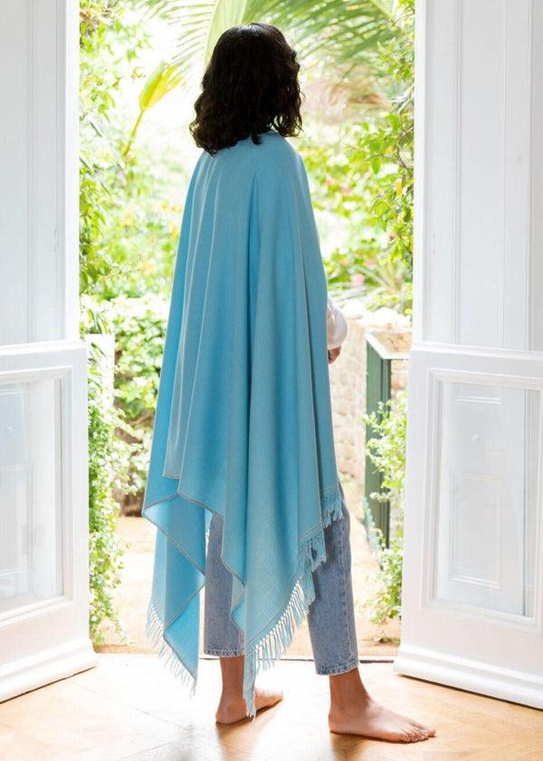 Likemary Merino Wool Shawl - Oversized Scarf For Layering & Travel Crystal Blue