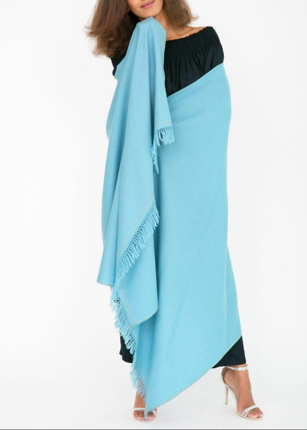 Likemary Merino Wool Shawl - Oversized Scarf For Layering & Travel Crystal Blue