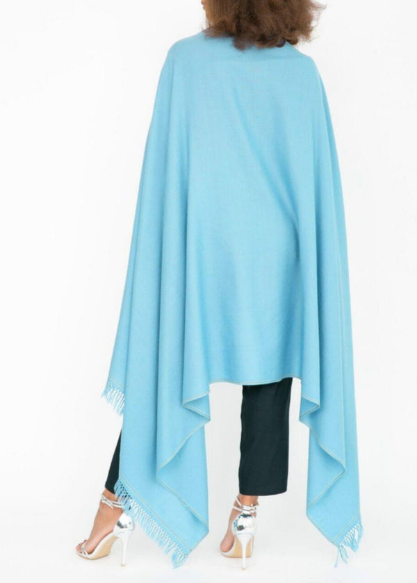 Likemary Merino Wool Shawl - Oversized Scarf For Layering & Travel Crystal Blue