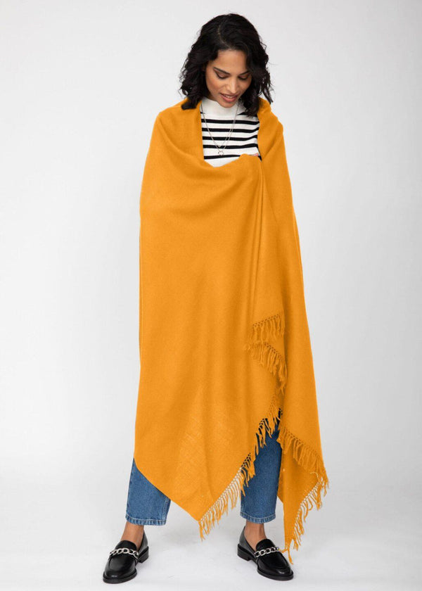 Likemary Merino Wool Shawl Scarf – Oversized Blanket Wrap Mustard Yellow