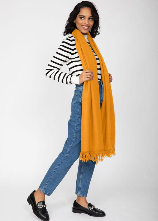 Likemary Merino Wool Shawl Scarf – Oversized Blanket Wrap Mustard Yellow