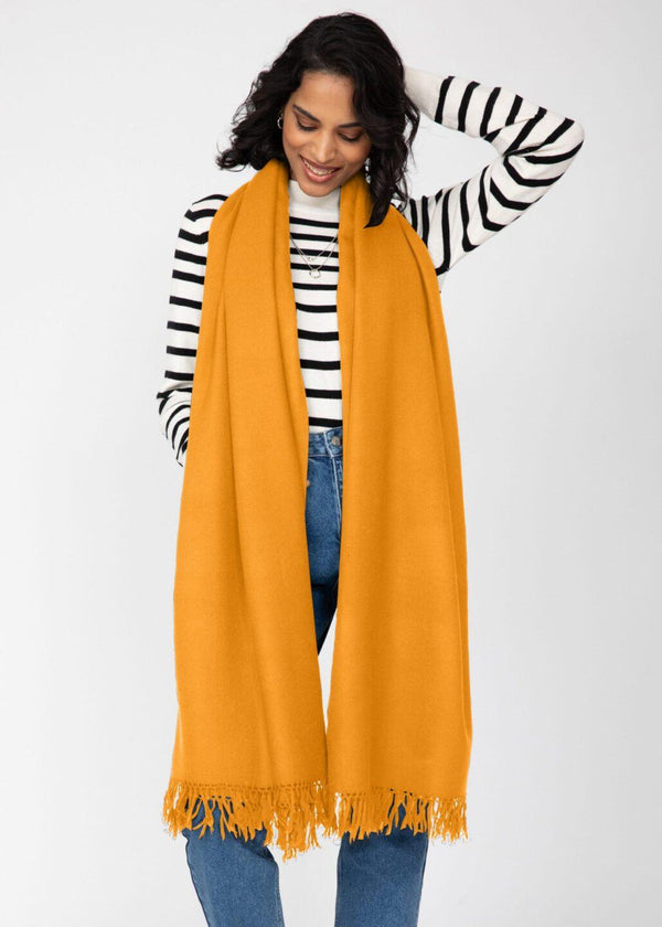 likemary Merino Wool Shawl Scarf – Oversized Blanket Wrap Mustard Yellow