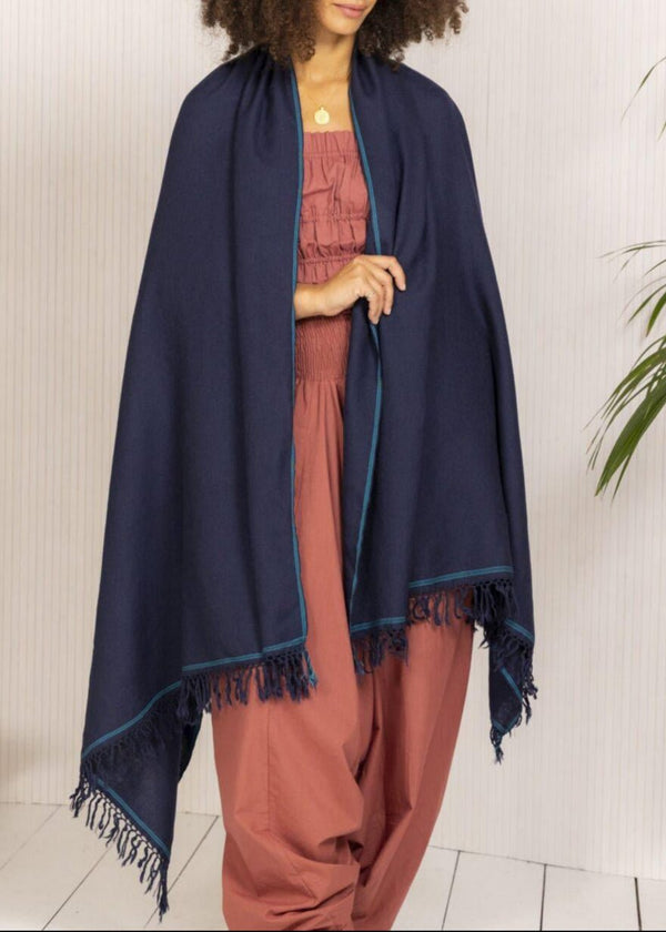 Likemary Merino Wool Shawl Scarf – Oversized Wrap In Navy Blue