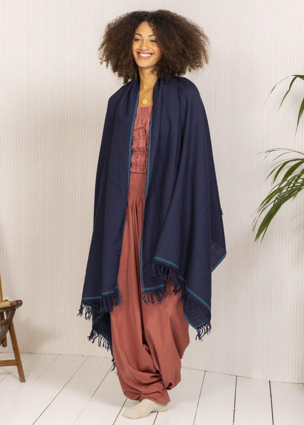 Likemary Merino Wool Shawl Scarf – Oversized Wrap In Navy Blue