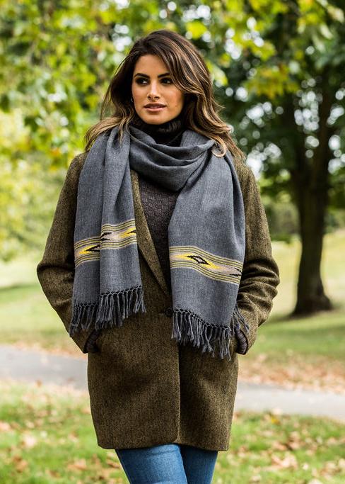 Likemary Merino Wool Stole – Charcoal Grey Scarf With Takhi Border