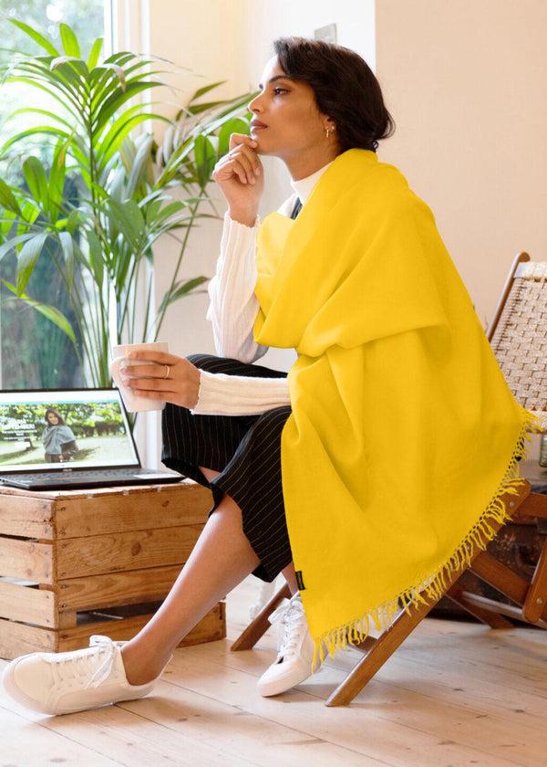 likemary Merino Wool Stole – Ethically Handwoven Scarf Inca Yellow
