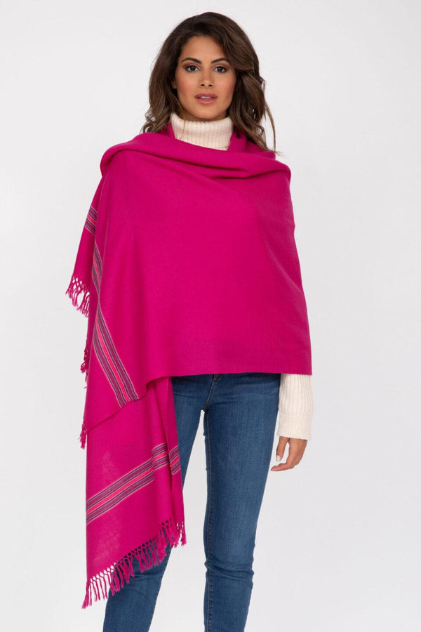 Likemary Merino Wool Stole Scarf With Mansi Border Fuchsia Pink