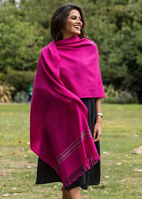 likemary Merino Wool Stole Scarf with Mansi Border Fuchsia Pink