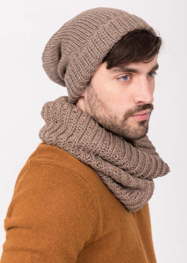 likemary Mocha Brown Mens Merino Slouchy Beanie - Ethically Handmade