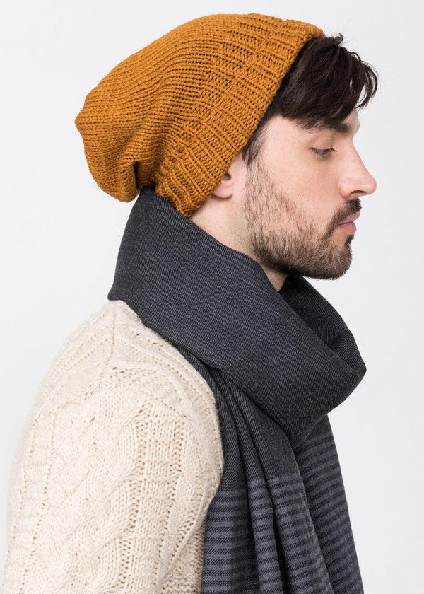 Likemary Mustard Yellow Merino Slouchy Beanie Men - Ethically Handmade