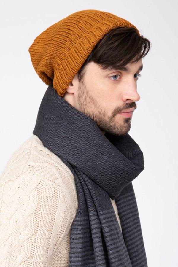 likemary Mustard Yellow Merino Slouchy Beanie Men - Ethically Handmade