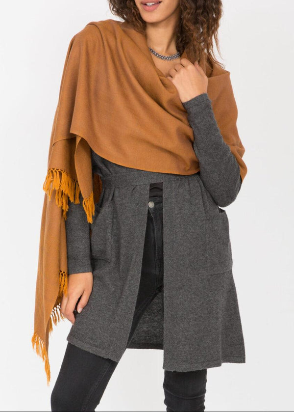 Likemary Mustard Yellow Scarf Wrap - Herringbone Pashmina Stole