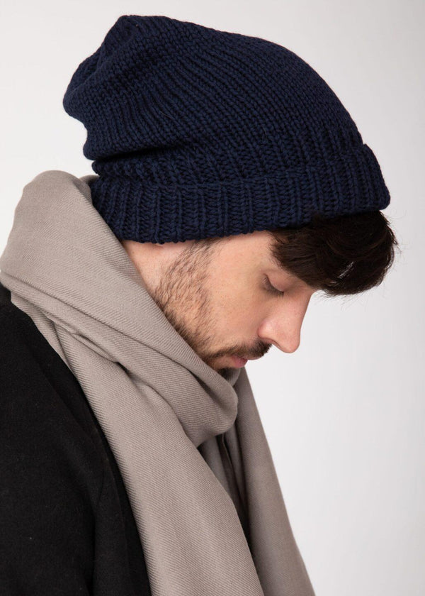 Likemary Navy Blue Merino Slouchy Beanie - Ethically Handmade